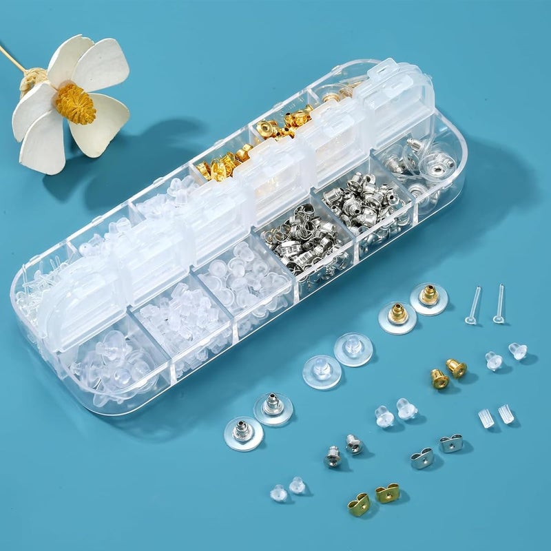 M'AYCREATE ® � 600Pcs Earrings Back Stopper for Ear Studs,12-Style Clear Earring Stopper Clutch Metal Silicone Earring Backs Replacement Kits for Fish Hook Studs Hoops - with Storage Box - Image 4