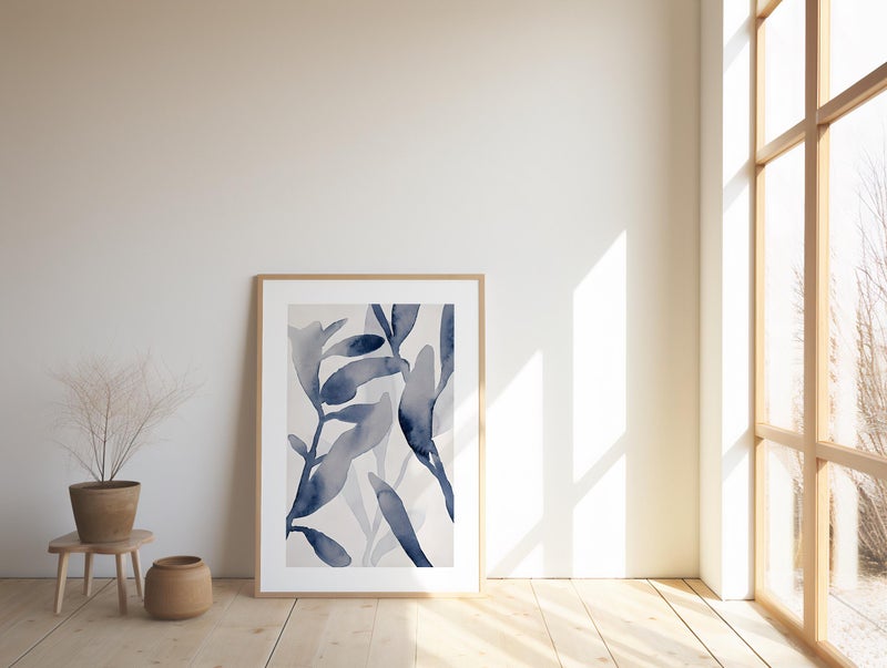 TNESSENTIAL Blue Botanical Watercolor Print: Abstract Leaf Art, Unframed - Image 4