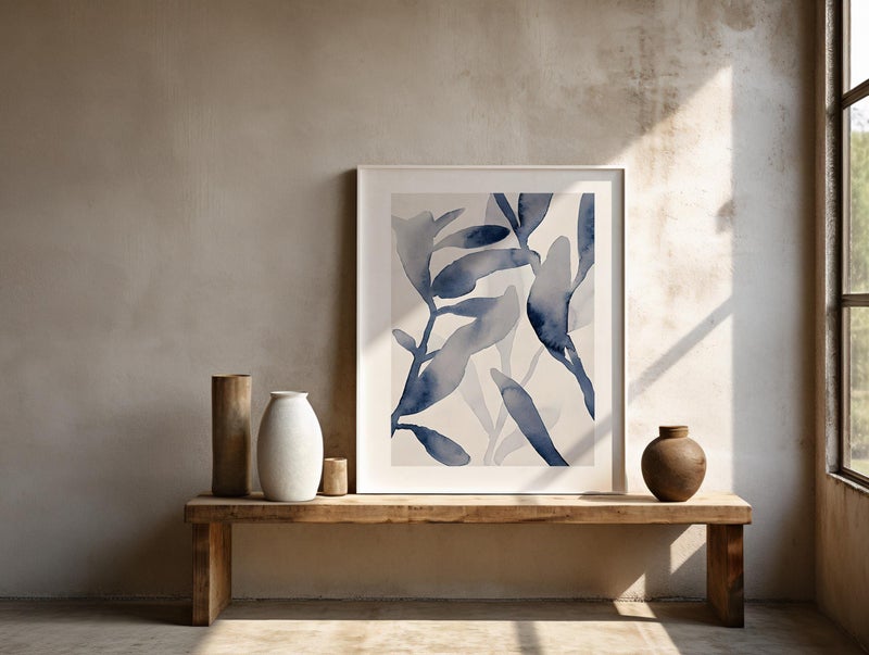 TNESSENTIAL Blue Botanical Watercolor Print: Abstract Leaf Art, Unframed - Image 5