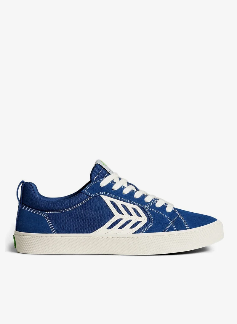 Cariuma CATIBA PRO Low Mystery Blue Suede and Canvas Contrast Thread Ivory Logo Sneaker