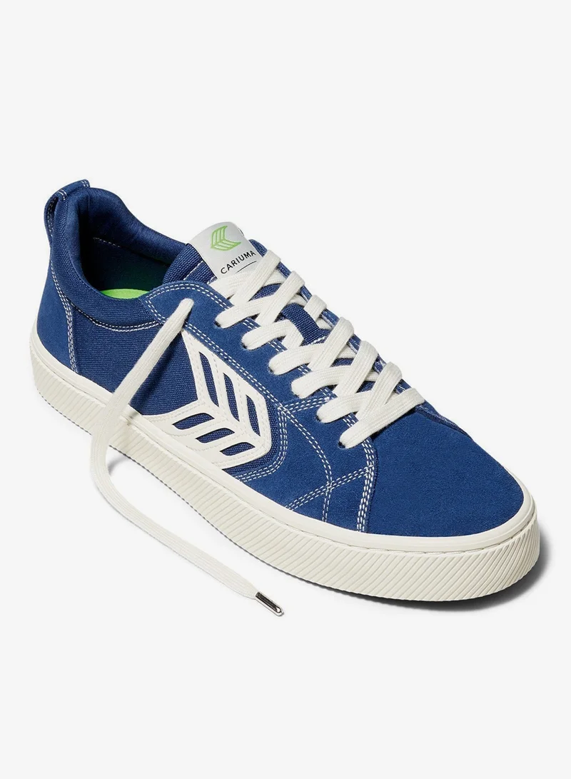 Cariuma CATIBA PRO Low Mystery Blue Suede and Canvas Contrast Thread Ivory Logo Sneaker
