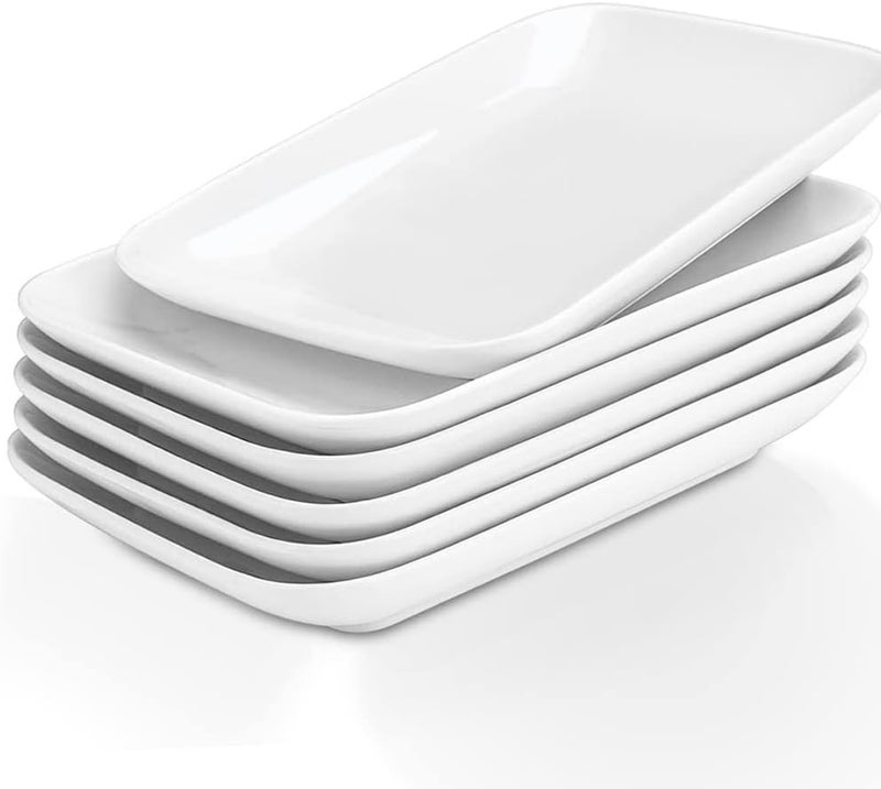Masroo 8 in Ultralight Rectangular Dessert/Salad Plates, Ceramic Small Serving Dishes for Fruit, Salad,Sushi Appetizer and More - Plate Set of 6, White - Image 1