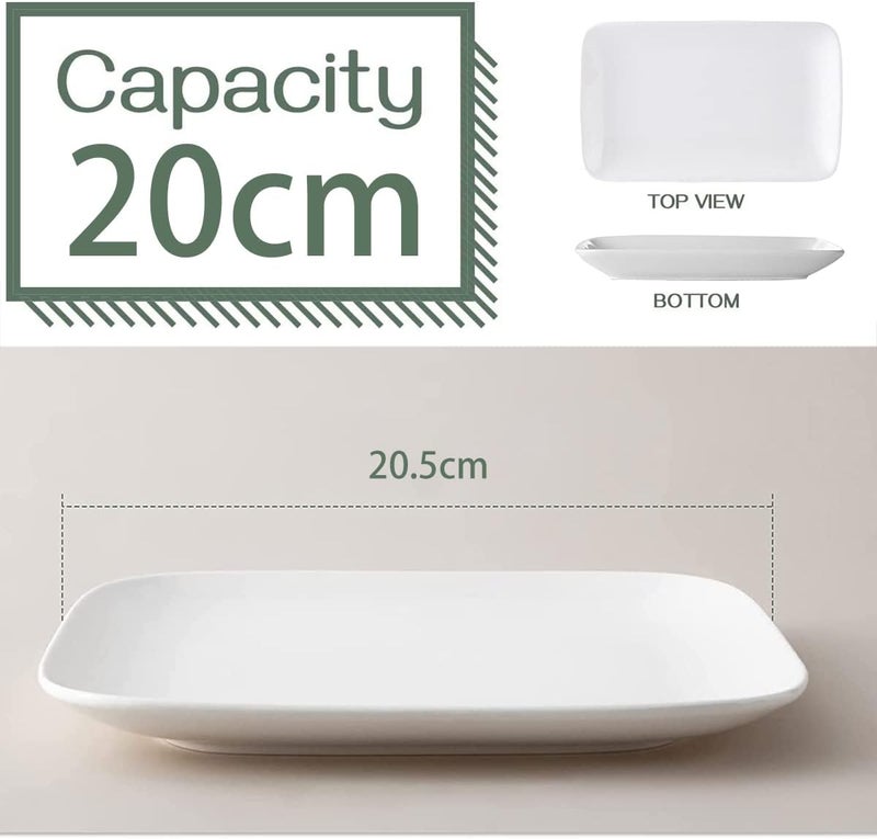 Masroo 8 in Ultralight Rectangular Dessert/Salad Plates, Ceramic Small Serving Dishes for Fruit, Salad,Sushi Appetizer and More - Plate Set of 6, White - Image 3