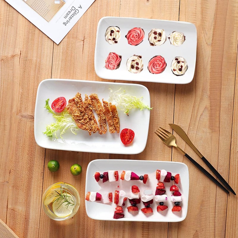 Masroo 8 in Ultralight Rectangular Dessert/Salad Plates, Ceramic Small Serving Dishes for Fruit, Salad,Sushi Appetizer and More - Plate Set of 6, White - Image 5
