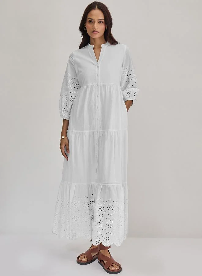 فيميلا فستان طويل بطبقات من قماش شيفلي القطني