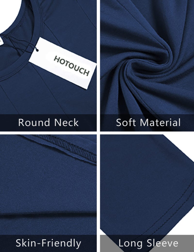 HOTOUCH Women's 3/4 Sleeve Casual Loose Solid Midi T-Shirt Dress (Navy Blue XL) - Image 5