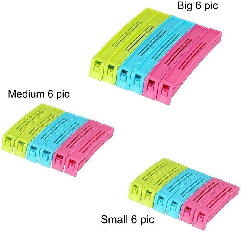 KBS 3 Different Size Plastic Food Snack Bag , Pouch Vacuum Sealer Clips (Set of 18, Multi-Color) - Image 5