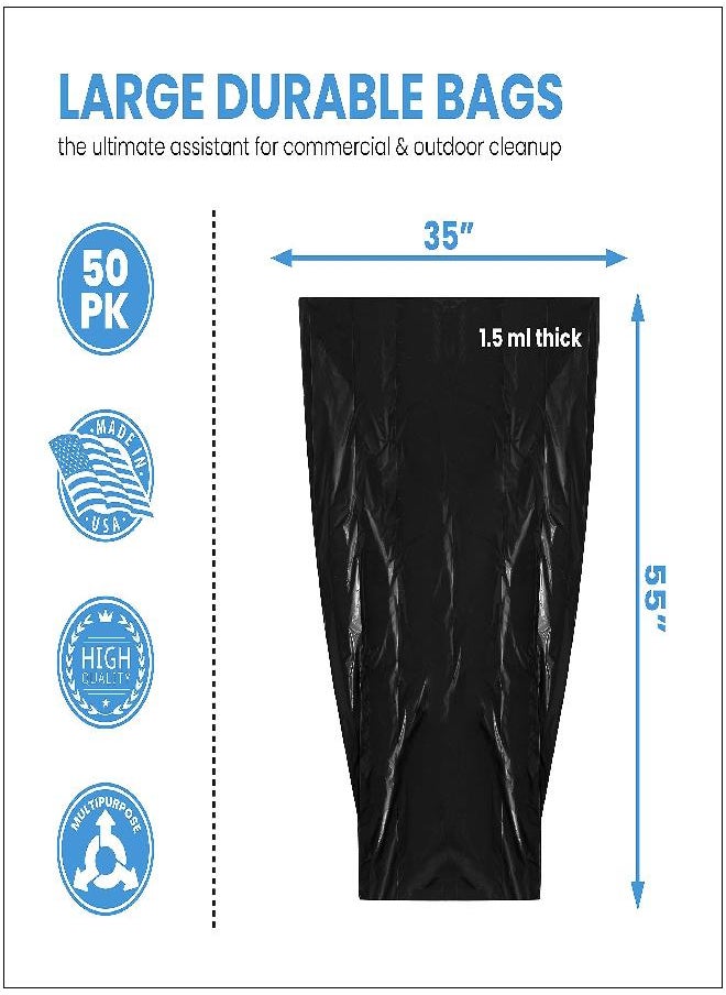 ToughBag ToughBag 55 Gallon Trash Bags, 35 x 55” Large Industrial Black Trash Bags (50 COUNT) - 55-Gallon Outdoor Garbage Bags for Commercial, Janitorial, Lawn, Leaf, and Contractors - Made in USA  - Image 2