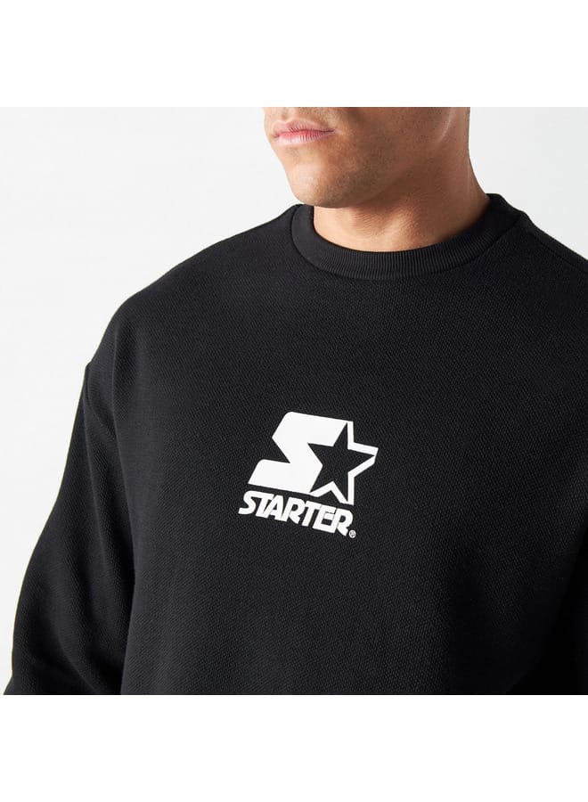 STARTER Starter Logo Print Pique Sweatshirt with Long Sleeves  - Image 4