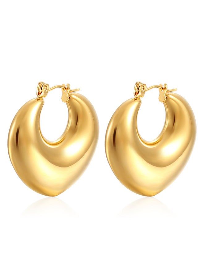 European And American High-end Stainless Steel Women's Earrings Women's Round Real Gold 18k Oval Light Luxury Hollow Earrings