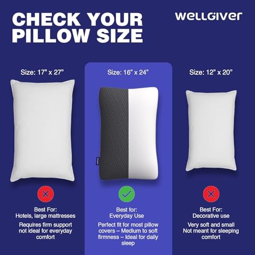 Wellgiver Height Adjustable Microfiber Sleeping Pillows – Set of 2 | 16" x 24"| Soft, Supportive & Washable | Ideal for Back, Side & Stomach Sleepers | 3 Months Warranty | White & Black Jacquard Cover - Image 5