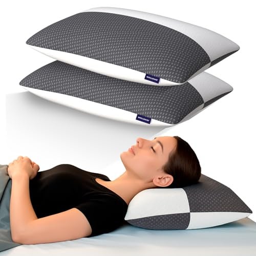 Wellgiver Height Adjustable Microfiber Sleeping Pillows – Set of 2 | 16" x 24"| Soft, Supportive & Washable | Ideal for Back, Side & Stomach Sleepers | 3 Months Warranty | White & Black Jacquard Cover - Image 1