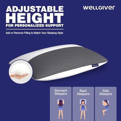 Wellgiver Height Adjustable Microfiber Sleeping Pillows – Set of 2 | 16" x 24"| Soft, Supportive & Washable | Ideal for Back, Side & Stomach Sleepers | 3 Months Warranty | White & Black Jacquard Cover - Image 4