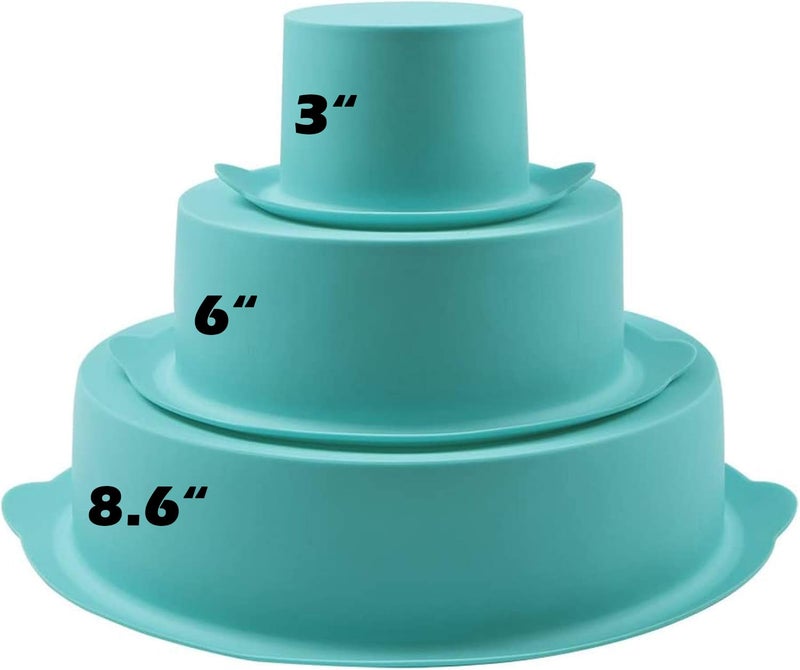 Webake Round Cake Pan Set Silicone Cake Molds Baking Pans for 3 Tier Cake Layer Tin 8 Inch 6 Inch 3 Inch for Birthday Wedding Anniversary Halloween Christmas Party