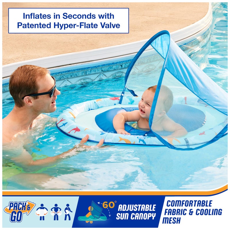Swimways Baby Spring Float, Baby Pool Float with Canopy & UPF Protection, Swimming Pool Accessories for Kids 9-24 Months, Shark - Image 2