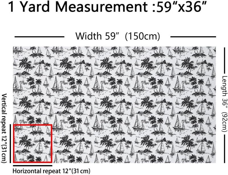 Feelyou Retro Palm Tree Fabric by The Yard Coastal Sailboat Upholstery Fabric Nautical Island Pattern 2 Yards Waterproof Indoor Outdoor Decor for DIY Sewing Craft Projects - Image 2