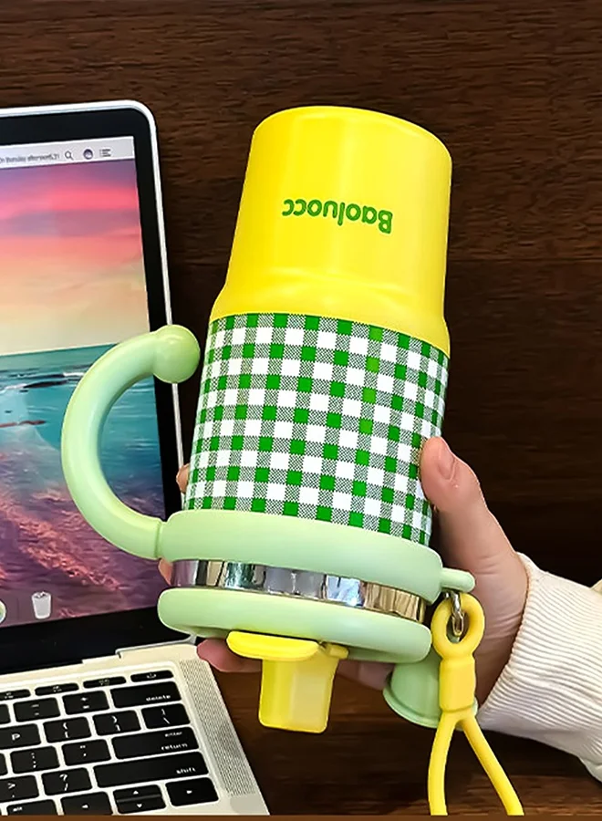 LITTLE SURPRISE BOX Little Surprise Box, Yellow & Green Checkered Stainless Steel Tumbler for Kids and Adults, 550ml
