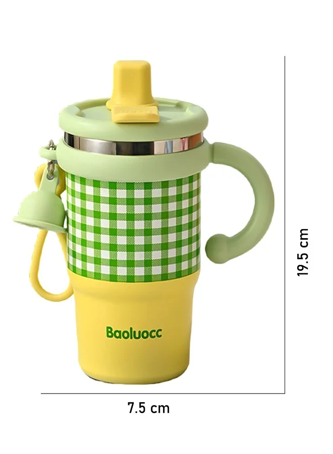 LITTLE SURPRISE BOX Little Surprise Box, Yellow & Green Checkered Stainless Steel Tumbler for Kids and Adults, 550ml