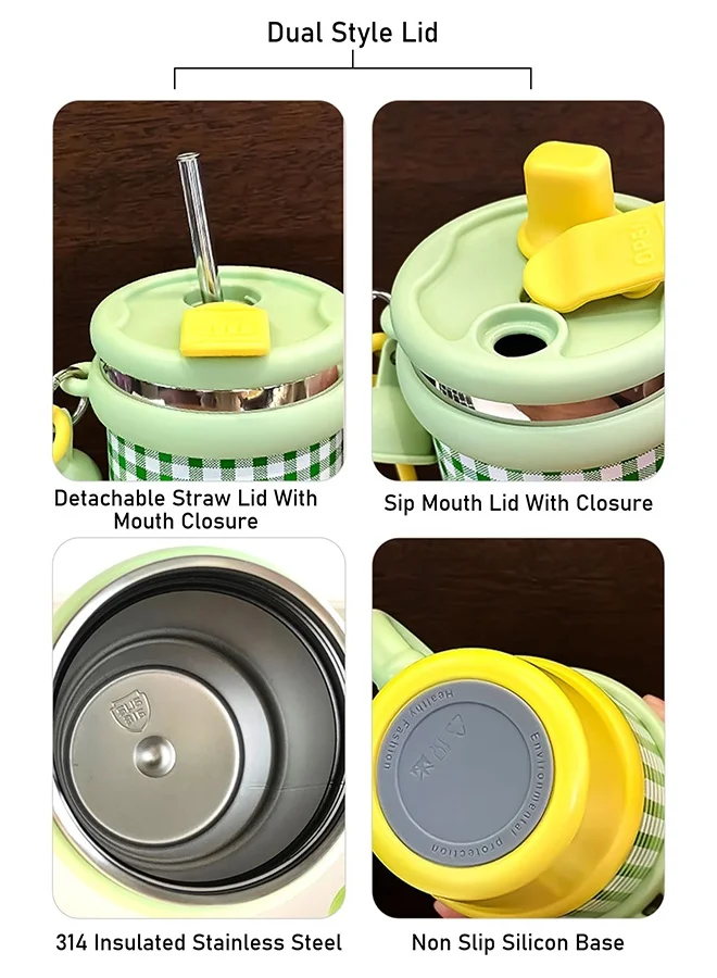 LITTLE SURPRISE BOX Little Surprise Box, Yellow & Green Checkered Stainless Steel Tumbler for Kids and Adults, 550ml