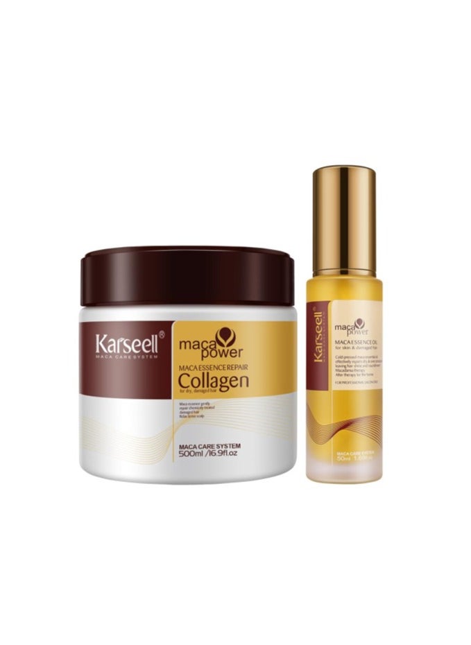 Karseell Karseell Collagen Hair Treatment - Deep Repair Mask 500ml - Argan Oil Hair Serum for Dry Damaged Hair 50ml - All Hair Types  - Image 1