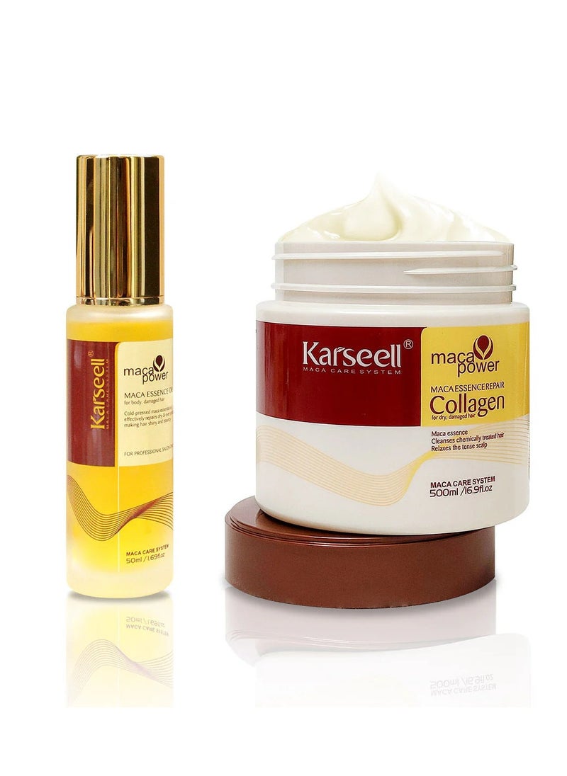 Karseell Karseell Collagen Hair Treatment - Deep Repair Mask 500ml - Argan Oil Hair Serum for Dry Damaged Hair 50ml - All Hair Types  - Image 2