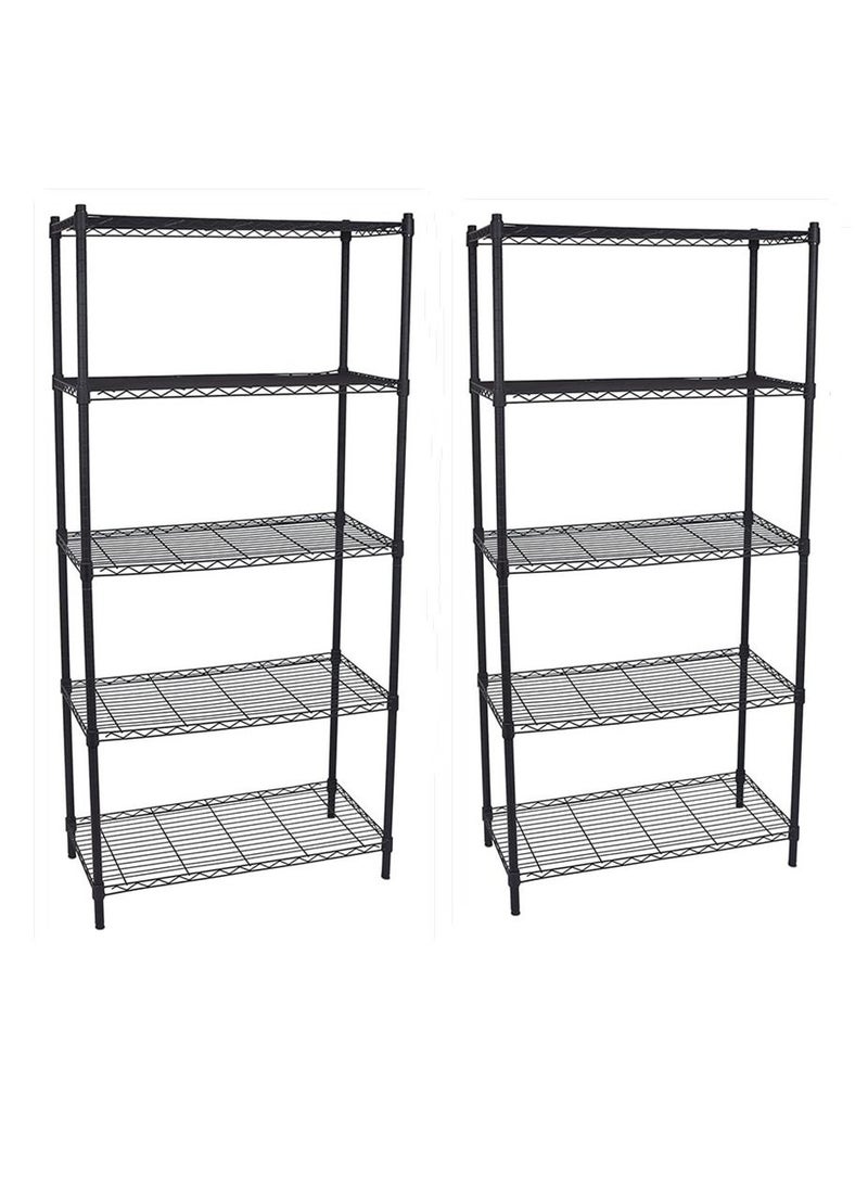 2 PACK 5 Tier Wire Shelving Unit Storage Rack Metal Heavy Duty Utility Organizers for Products Plant Pantry, Garage Laundry Racks Durable Shelf Stand Black