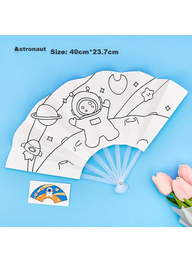 DEYUE Children's Handmade Diy Fan, Doodle With Line Drawing Folding Fan, Kindergarten Hand-painted Astronaut, Eleven Outing Gift - Image 2