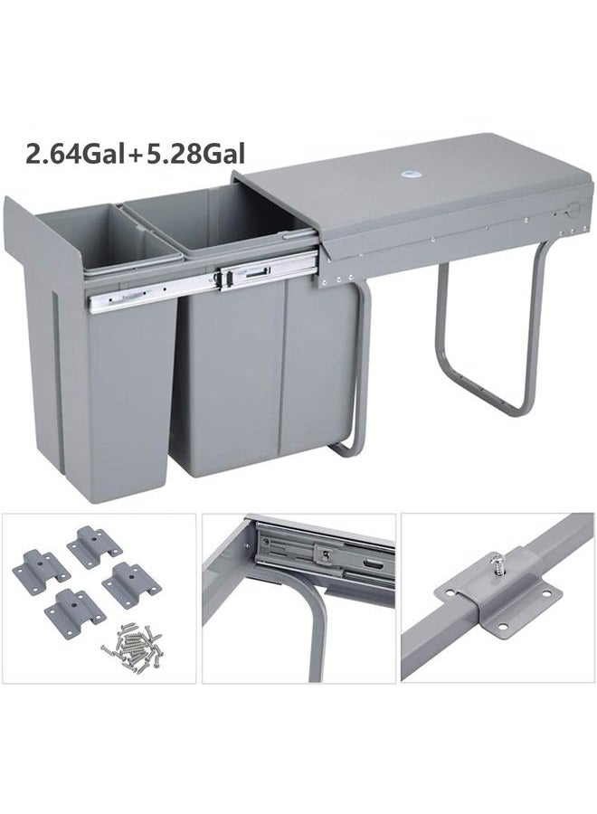 tonchean Pull Out Trash Can Under Cabinet 20 + 10 Quart Under Sink Double Sliding Trash Can Kitchen Recycling Bin Waste Container for Garbage Classification - Under Cabinet Bottom Mount - Image 3