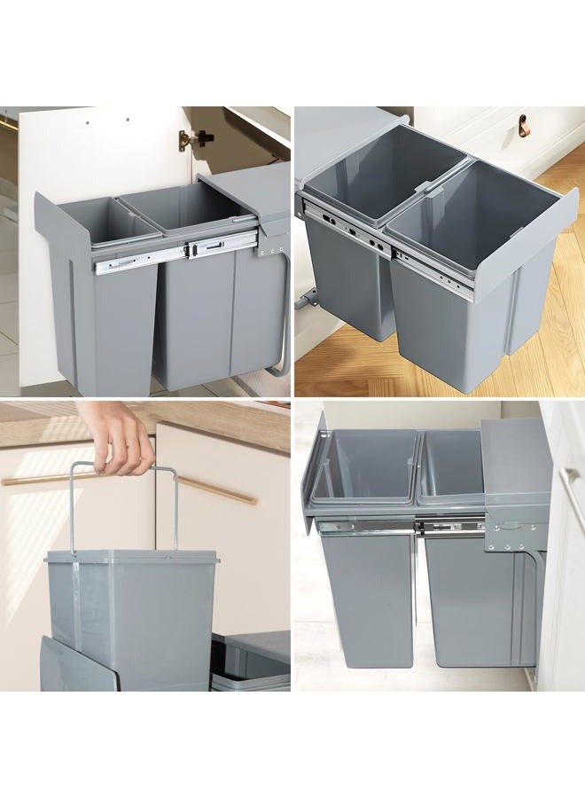 tonchean Pull Out Trash Can Under Cabinet 20 + 10 Quart Under Sink Double Sliding Trash Can Kitchen Recycling Bin Waste Container for Garbage Classification - Under Cabinet Bottom Mount - Image 5