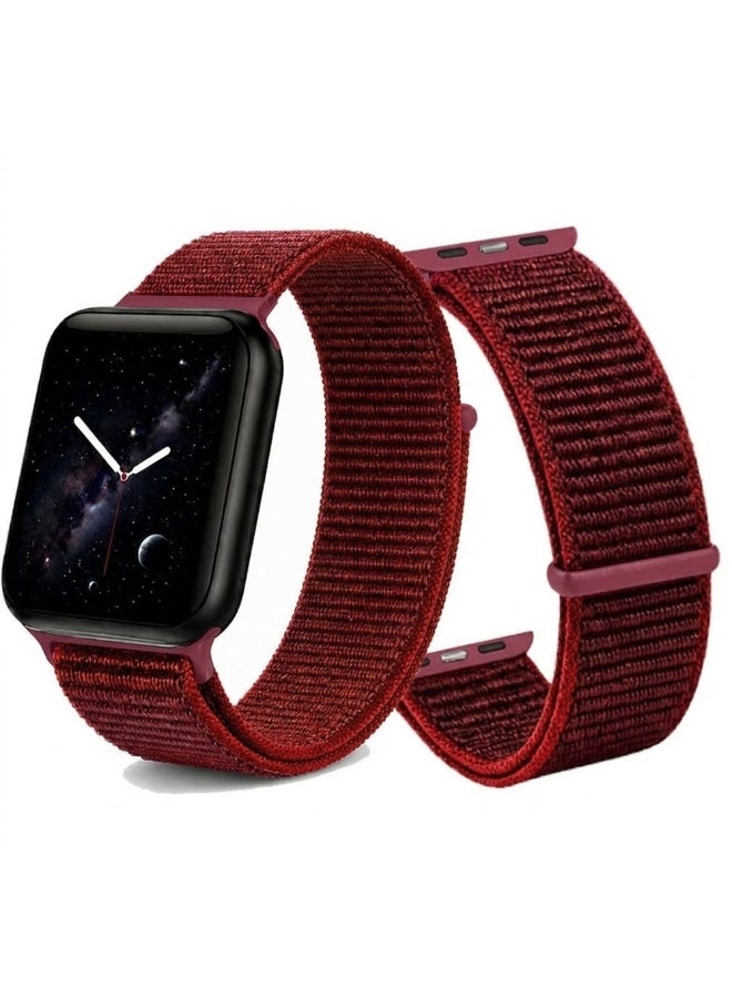 CATANES Breathable Nylon Sport Loop Band Compatible with Apple Watch 44mm 45mm 46mm 49mm for Women Men, iWatch Wrist Straps for Ultra 3 2, Se, Series 11 10 9 8 7 - dark red - Image 2
