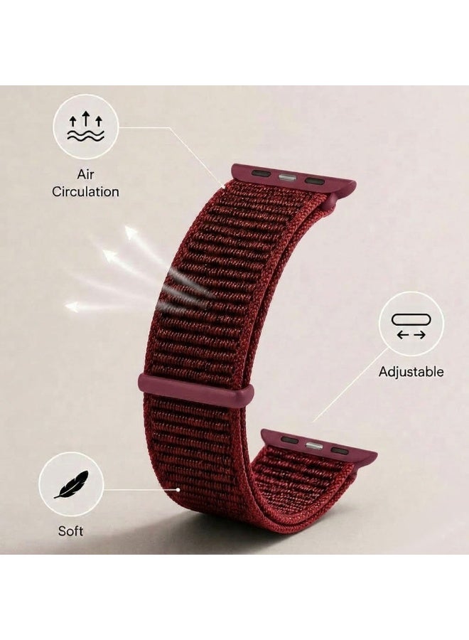 CATANES Breathable Nylon Sport Loop Band Compatible with Apple Watch 44mm 45mm 46mm 49mm for Women Men, iWatch Wrist Straps for Ultra 3 2, Se, Series 11 10 9 8 7 - dark red - Image 3