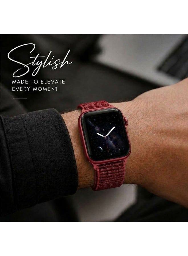 CATANES Breathable Nylon Sport Loop Band Compatible with Apple Watch 44mm 45mm 46mm 49mm for Women Men, iWatch Wrist Straps for Ultra 3 2, Se, Series 11 10 9 8 7 - dark red - Image 5