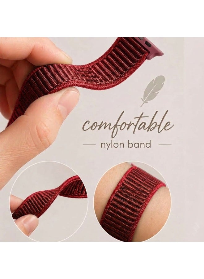 CATANES Breathable Nylon Sport Loop Band Compatible with Apple Watch 44mm 45mm 46mm 49mm for Women Men, iWatch Wrist Straps for Ultra 3 2, Se, Series 11 10 9 8 7 - dark red - Image 4