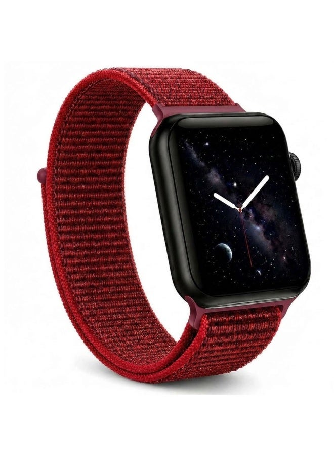 CATANES Breathable Nylon Sport Loop Band Compatible with Apple Watch 44mm 45mm 46mm 49mm for Women Men, iWatch Wrist Straps for Ultra 3 2, Se, Series 11 10 9 8 7 - dark red - Image 1