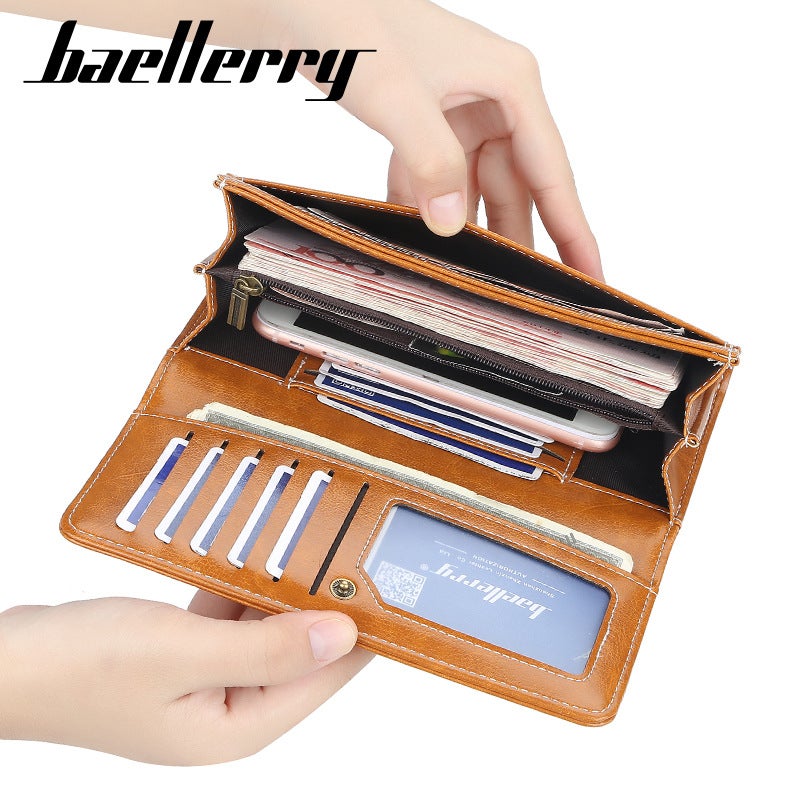 بايلليري محفظة نسائية من Baellerry باللون الأسود بطراز كوري جديد فاخر بسحّاب وتصميم مطول لحفظ الهاتف بلمسة لامعة - Image 5