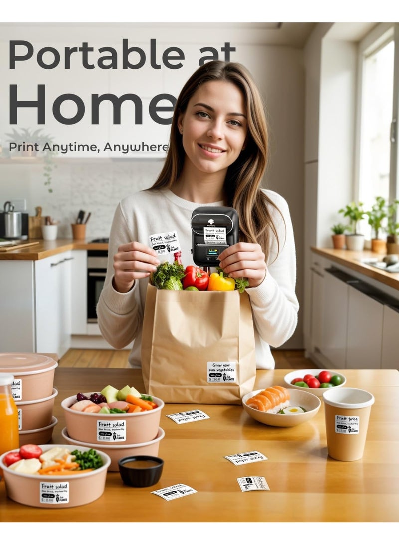 فوميمو طابعة ملصقات حرارية محمولة M110، اتصال بلوتوث، تطبيق لوضع الملصقات، الشحن، كابل المكتب، البيع بالتجزئة، الباركود والمزيد، أسود - Image 2