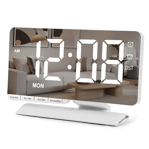 SZELAM Digital Clock,Alarm Clock Bedside,7.3'' Large LED Mirror with Date Display,Dual Alarm with 3 Mode,Brightnee Adjust,DST,Snooze Function,USB C Charging Port,5 Levels Volume for Desk Bedroom Teens - Image 1