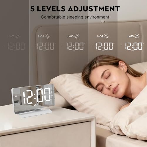 SZELAM Digital Clock,Alarm Clock Bedside,7.3'' Large LED Mirror with Date Display,Dual Alarm with 3 Mode,Brightnee Adjust,DST,Snooze Function,USB C Charging Port,5 Levels Volume for Desk Bedroom Teens - Image 4