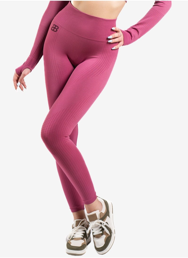 Bernessi Nylon Gym Leggings for Women High Waisted Yoga Sports Workout Running Fitness Pants with Tummy Control Textured Ruby Red  - Image 1
