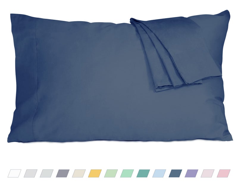 HOMTEC Cotton Pillow Cases Standard Size  20 by 30 inches Queen Pillowcases  Blue Pillow Cases Set of 2  Pillow Cases Queen Cotton Percale Weave Pre-Shrunk Breathable and Hypoallergenic  Crown Blue - Image 1