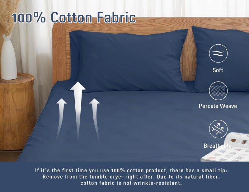 HOMTEC Cotton Pillow Cases Standard Size  20 by 30 inches Queen Pillowcases  Blue Pillow Cases Set of 2  Pillow Cases Queen Cotton Percale Weave Pre-Shrunk Breathable and Hypoallergenic  Crown Blue - Image 4