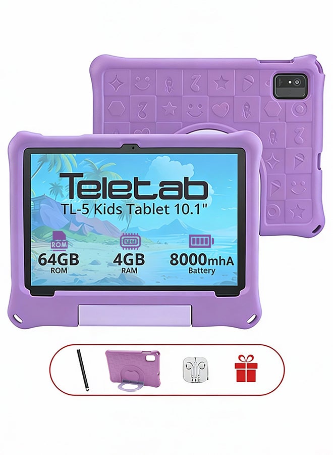 Teletab TL-5 Tablet for Kids 10.1-Inch 4GB RAM 64GB WiFi Silver with Purple Leather Cover | Pen | Earphones | Type-C Charger - Image 3
