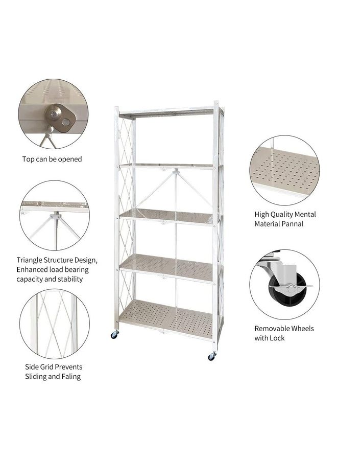 Toshionics 5 Tier Foldable Kitchen Storage Rack With Wheel Black - Image 4