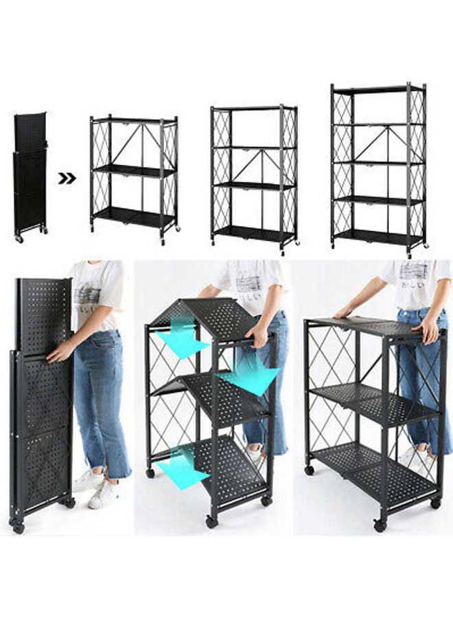 Toshionics 5 Tier Foldable Kitchen Storage Rack With Wheel Black - Image 3