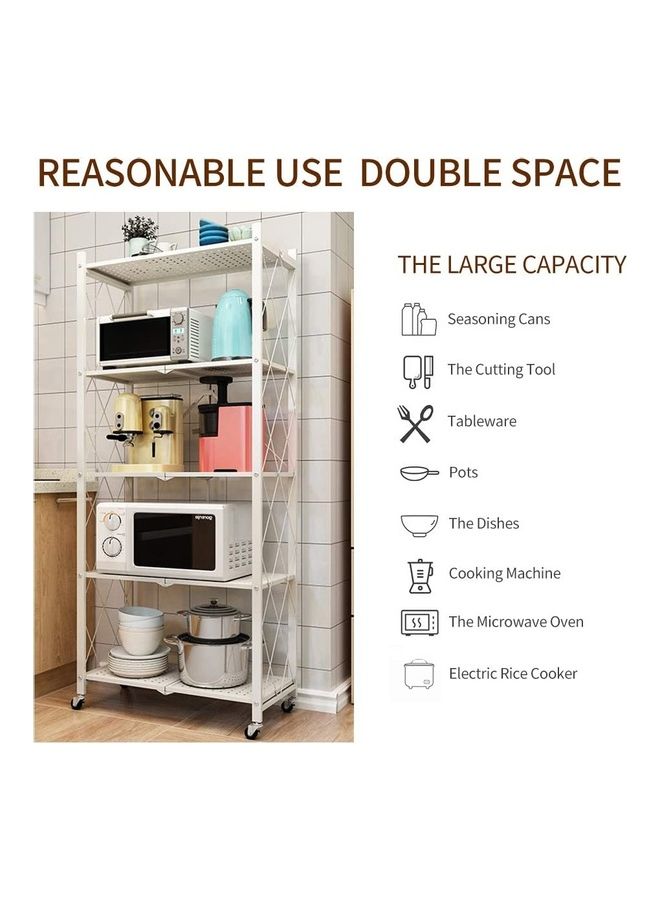 Toshionics 5 Tier Foldable Kitchen Storage Rack With Wheel Black - Image 5