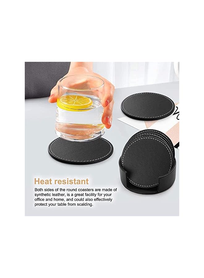 The Bros Black Leather Coasters, Coasters Set of 6 with Holder, Coasters for Drinks, Heat-resistance Mats, Coffee Coaster, Protect Furniture, for Holding Coffee Cups, Sports Bottles - Image 2