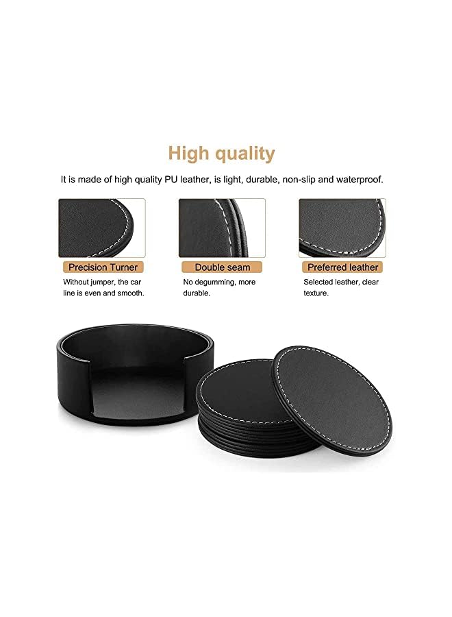 The Bros Black Leather Coasters, Coasters Set of 6 with Holder, Coasters for Drinks, Heat-resistance Mats, Coffee Coaster, Protect Furniture, for Holding Coffee Cups, Sports Bottles - Image 3