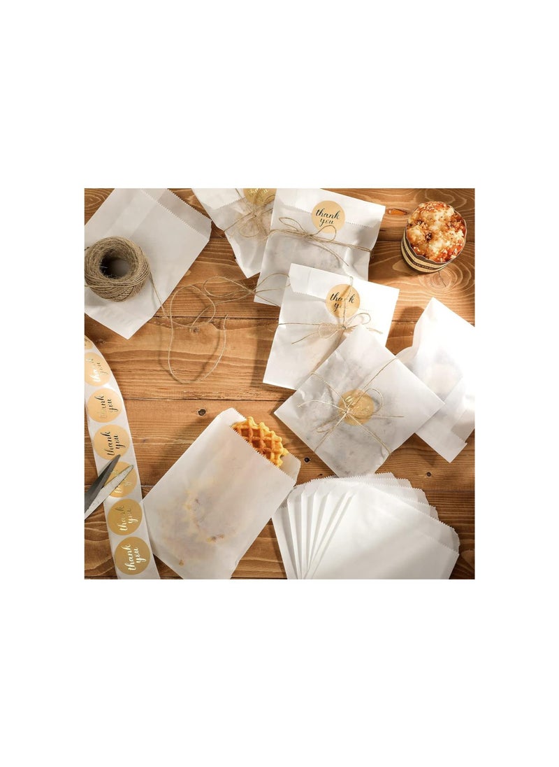 Generic - 100 Pieces Glassine Wax Paper Bag Cookie Bags Gourmet Bags, 100 Pieces Thank You Label Stickers and 263 Feet Jute Rope for Party Favors, Candy Cookie Chocolate - Image 1