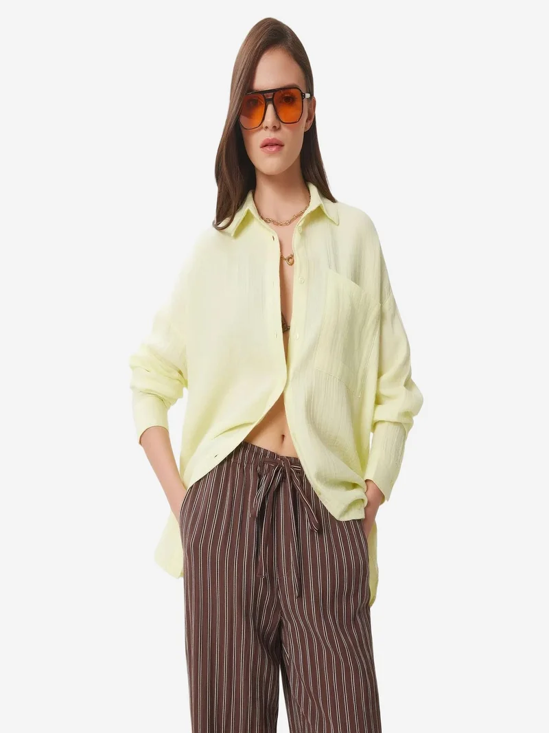 السعادة في إسطنبول ISTANBUL Oversized Textured Cotton Shirt with Pocket