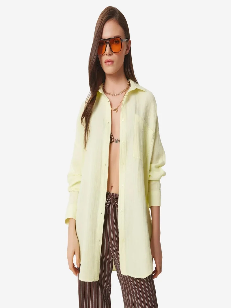 السعادة في إسطنبول ISTANBUL Oversized Textured Cotton Shirt with Pocket